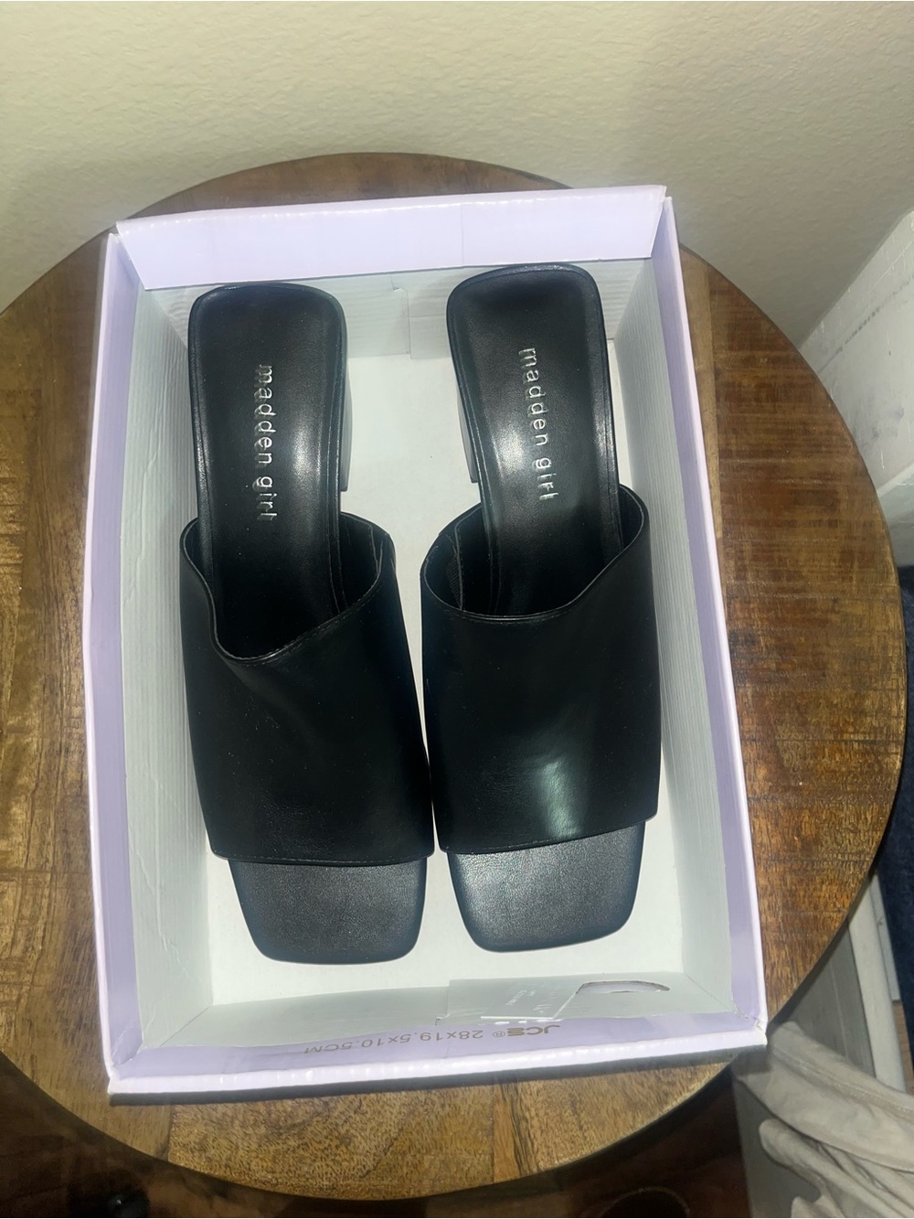 Madden Girl Black Square-Toe Slide Mules